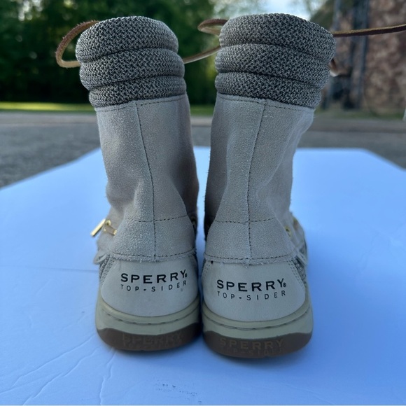 Sperry Hikerfish Women's Linen Leather Sparkle Suede Boots 7M Tan Gold - Picture 3 of 7